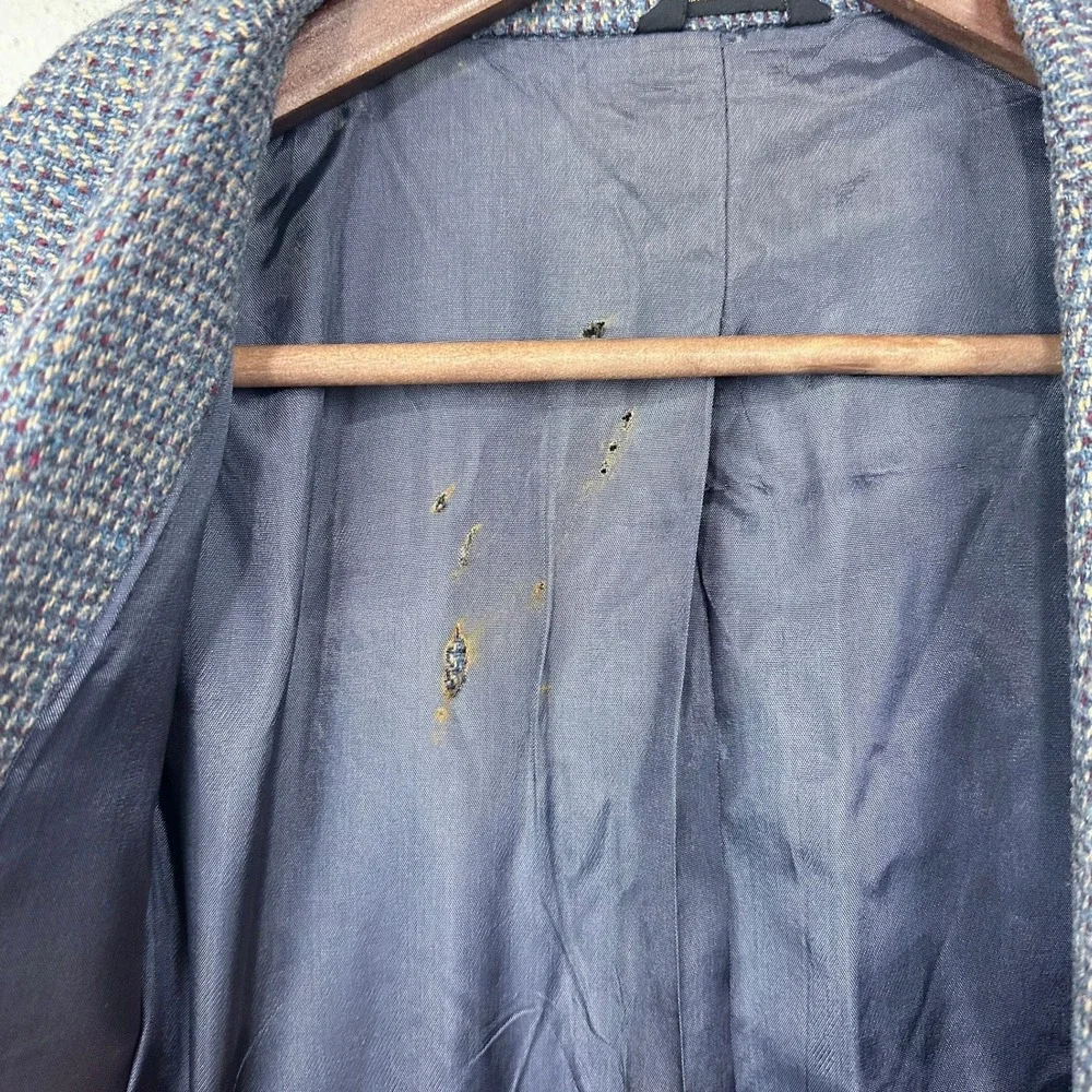 Vintage 70s 80s Lasso Western Blazer Size 44L Blue‎ Tweed Elbow Patches Cheyenne